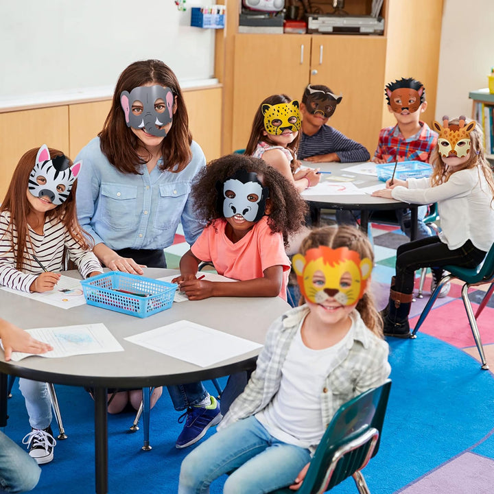 16 Pcs Safari Animal Masks for Kids Jungle Zoo Animals Cartoon Masks for Woodland Animal Theme Birthday Party Decorations