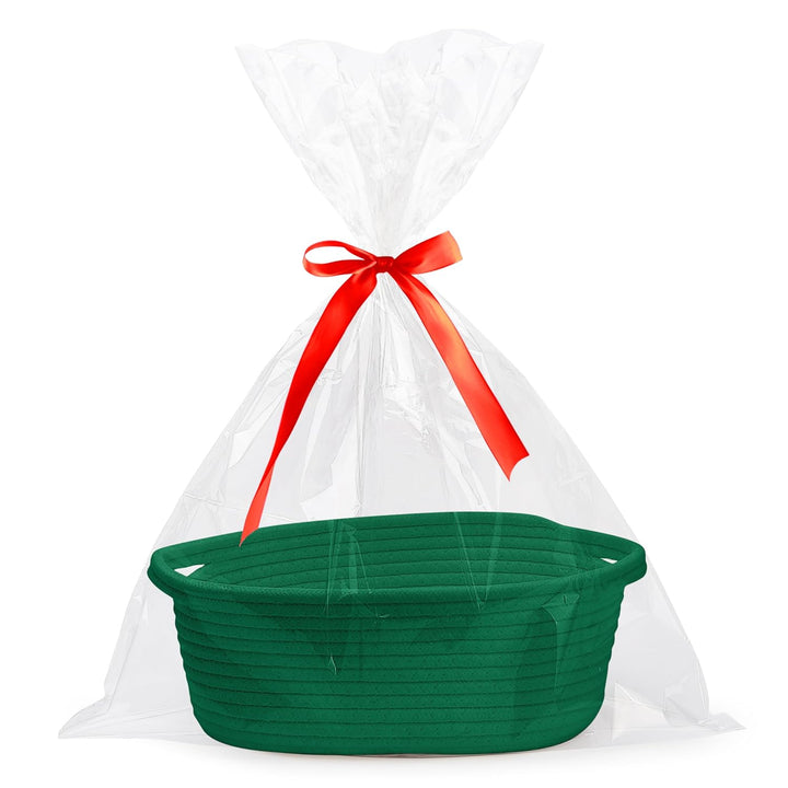 Small Woven Basket with Gift Bags and Ribbons Durable Baskets for Gifts Empty Small Rope Basket for Storage 12"X 8" X 5" Baby Toy Baskets with Handles, White