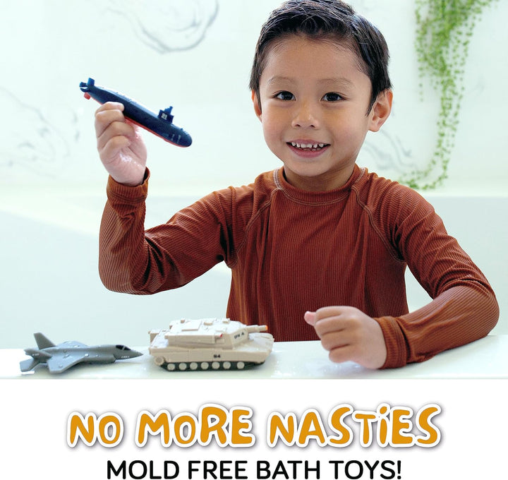 Bath Toys for Kids Ages 4-8, Kids Bath Toys for Boys, Mold Free No Hole Sealed, Soft Durable Army Play Set Submarine Tank Airplane Jet, No Mold for Water Tub & Pool, Ages 0-1-3-4-5-6-8