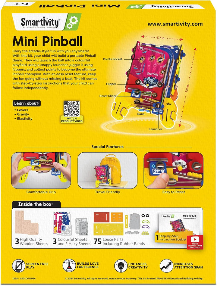 DIY Mini Pinball for Kids Ages 6-12 Years | Build Your Own - Hand Held Pinball Game I Birthday Gift for Boys & Girls | DIY Science Toy for Kids 6,7,8,9,10,11,12 Years Old