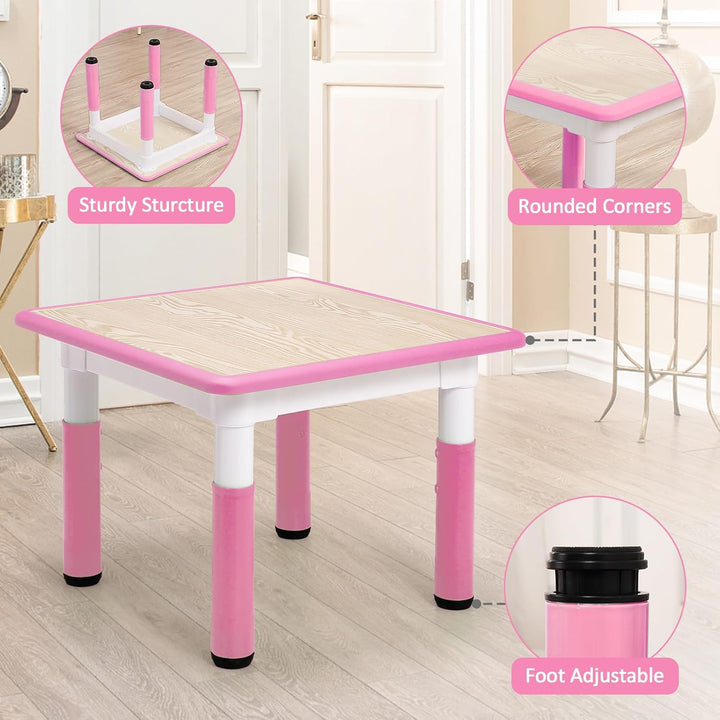Modern Kids Table and 4 Chair Set,23" Height Adjustable Toddler Table and 4 Chairs with Non-Slip Desk Legs&Organizer Graffiti Desktop,Multi-Function Tables for Kindergarten/Living Room(Pink