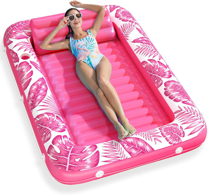 Inflatable Tanning Pool Lounger Float -  4 in 1 Sun Tan Tub Sunbathing Pool Lounge Raft Floatie Toys Water Filled Tanning Bed Mat Pad for Adult Blow up Kiddie Pool Kids Ball Pit Pool (L)
