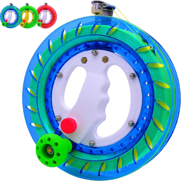 Kite Reel and String Spool, 8Inches Dia with 1000Ft Kite Line, Winder with Lock and Connector for Kids & Adults (Blue)