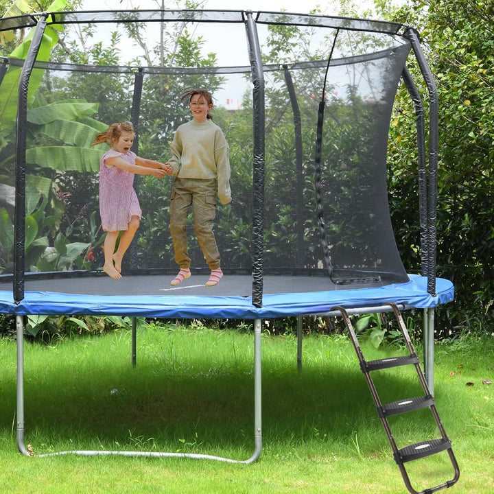 Trampoline Ladder, 3-Step Trampoline Steps with Horizontal Wide Steps, Skid-Proof Steps Universal Hook, UV Treated Steel, 220Lbs Capacity Trampoline Stairs Accessories for Kids/Children