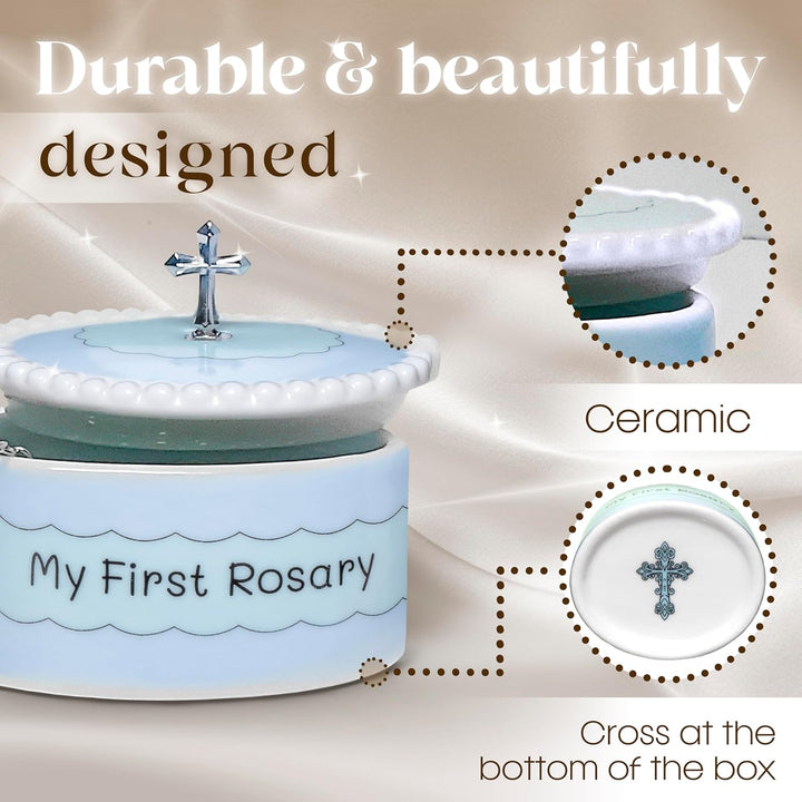 Blue My First Rosary and Keepsake Box, Catholic Baptism Gifts for Boys, Blessed First Communion Gifts for Boys or Girl Christening from Godparents