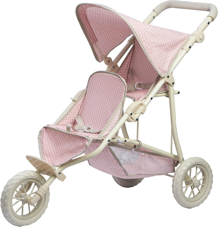 Doll Jogging-Style Stroller with Canopy, Storage Underneath, Pink and Cream and Gray