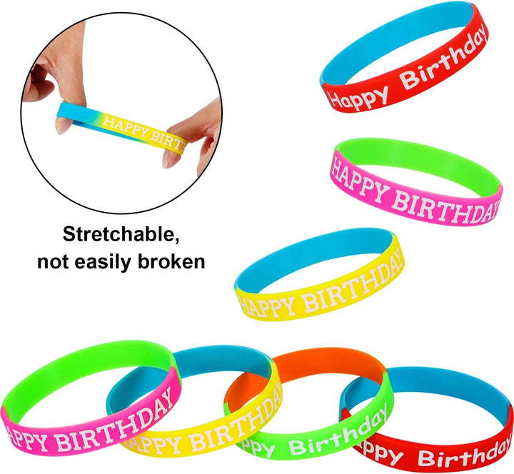 24 Pcs Happy Birthday Rubber Bracelets Colored Silicone Bracelets for Teenagers Birthday Party Favors for Party Supplies (Fresh Style)