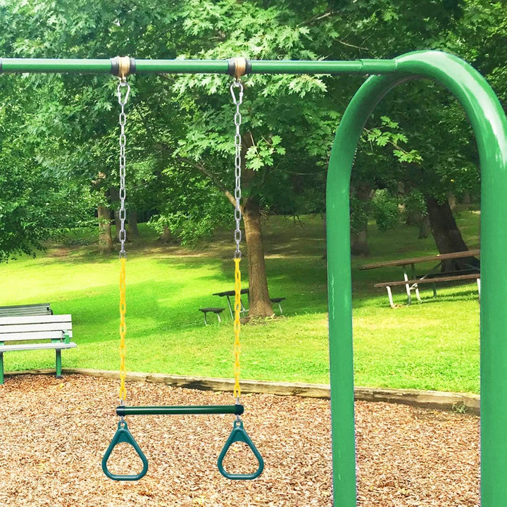 Gym Rings Trapeze Swing Bar 17", Heavy Duty 47" Chain Swing Set Accessories with Locking Carabiners, Monkey Bars for Backyard, Playground, Playroom
