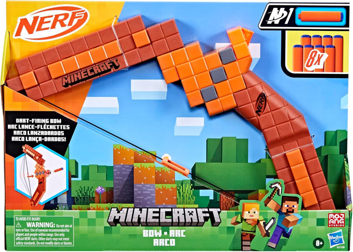 Minecraft Bow Dart Blaster, Pull-Back String Priming, 8  N1 Compatible Only with N1 Dart Blasters, Ages 8+