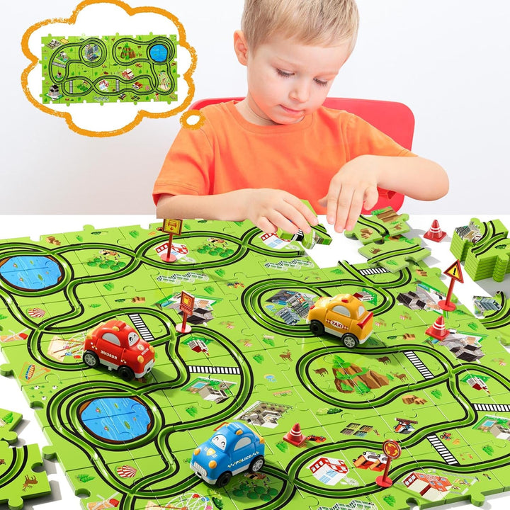 64 PCS Puzzle Track Car Set Toys for Kids Boys, Toddler Toys Gifts for 3 4 5 Year Old Boys, Floor Puzzle Tracks Car for Boys Ages 3-5 4-6, for 3 4 5 6 Year Old