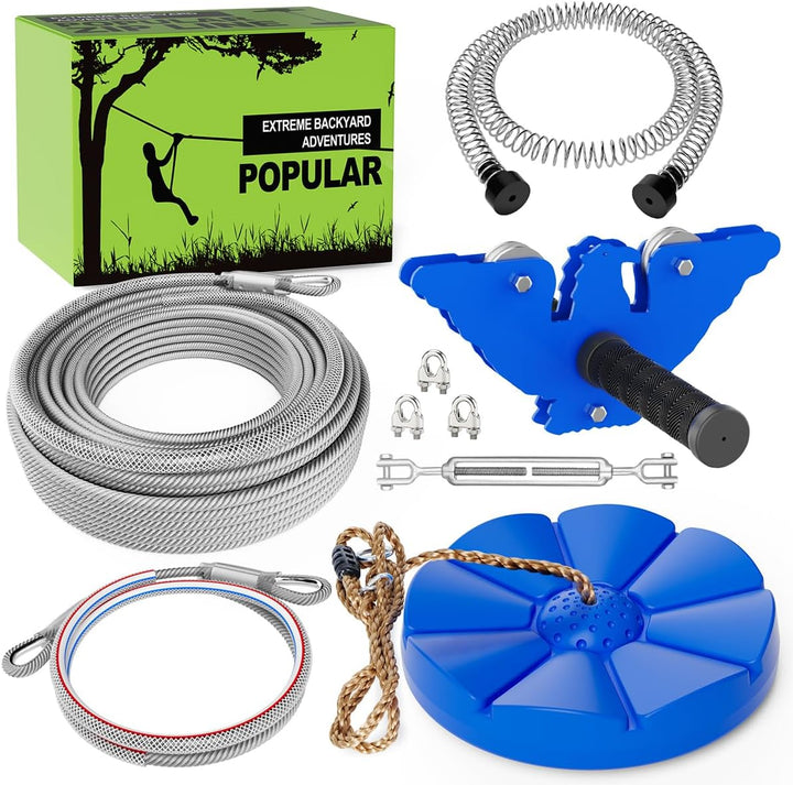 Zip Line Kits for Backyard 98FT, Zip Lines for Kid and Adult, Included Swing Seat, Ziplines Brake, and Steel Trolley, Outdoor Playground Equipment