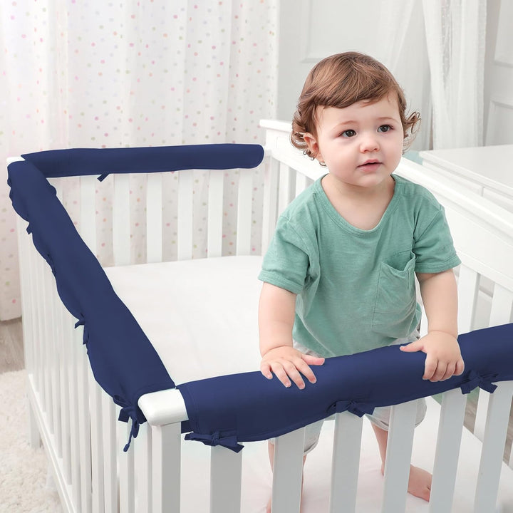 3Pcs New Teething Edge Crib Rail Cover&Corner Guard Coverage Straps,Reversible Guardrail Cover Protector for Boys Girls(1 Long 2 Short Gray)
