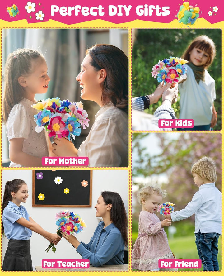 Fabric Flower Bouquets Craft Kit, DIY Arts and Crafts for Kids 4 5 6 7 8 9 Year Toddler Girl - Flowers Market Toy Educational Activity and Birthday Gift Toys Gifts Ideas for Boys Girls