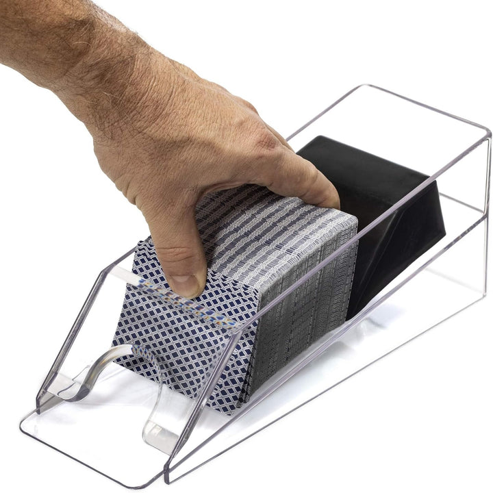 6-Deck Blackjack Dealer Shoe & Discard Tray Set - Smooth Card Roller and Casino Style Clear Acrylic Tabletop Design for Home Game Nights