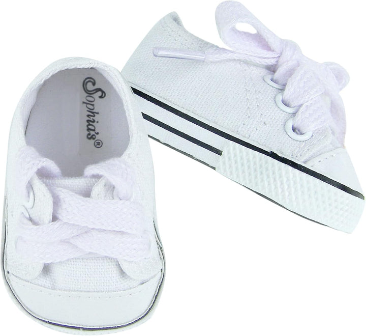 White Canvas Sneaker with Laces and Imitation Leather Toe Cap Shoes Accessory for 18" Dolls, White