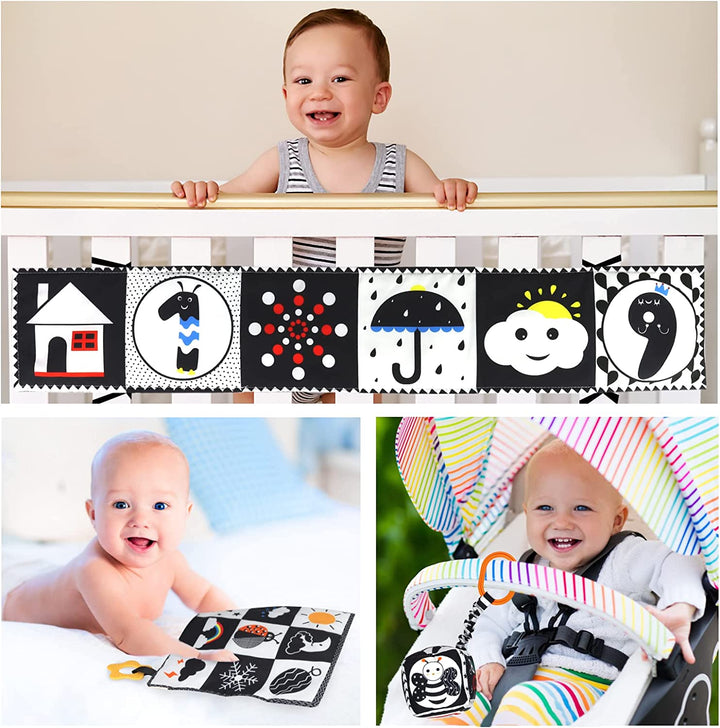 3 PCS Black and White High Contrast Baby Toys Newborn Toys 0-6 Months, Visual Stimulation Sensory Soft Book, Infant Tummy Time Toys 0-3-6 Months Baby Gifts