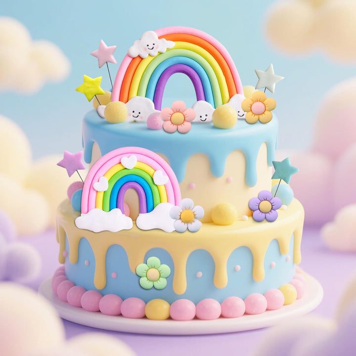Rainbow Cake Topper Rainbow Theme Party Supplies Pastel Balls Cake Topper Boho Cake Toppers