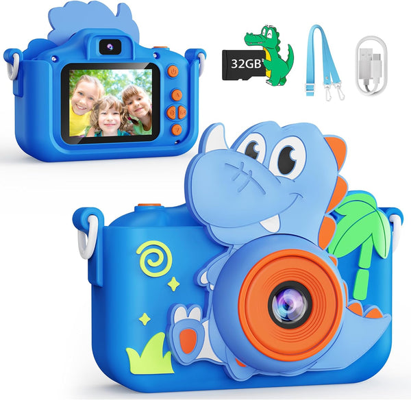 Kids Camera Toy Digital Camera for Kids, Dinosaurs Birthday Gifts for Boys Age 3-12, 1080P HD Video Camera for Toddler, Children Toys for 3 4 5 6 7 8 9 Year Old Boys with 32GB SD Card