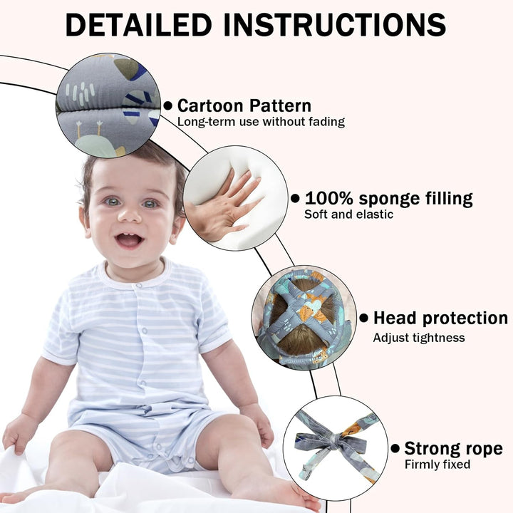 Baby Head Protector Helmet & Baby Knee Pads 3 Pairs Toddler Protector Cap Soft Cotton Cushion, Adjustable Bump-Free Safety Hood to Crawling, Walking, and Running