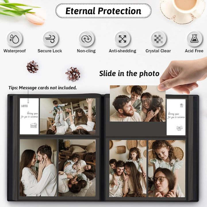 Photo Album 4X6 300 Pockets with Leather Hardcover Cover, Small Photo Album Holder Book with 50Pcs Pages for Family Travel Wedding Baby Gifts