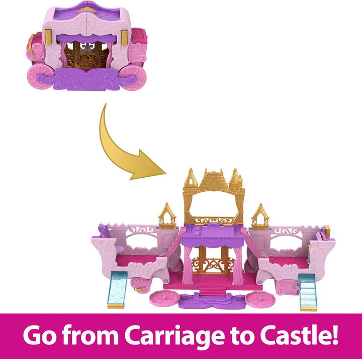 Disney Princess Toys, Carriage to Castle Transforming Playset with Aurora Small Doll, 4 Figures, Furniture & Accessories