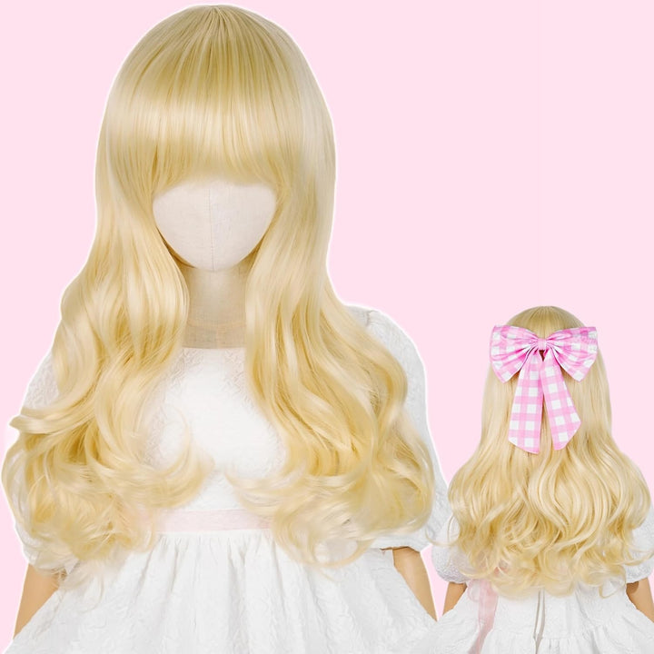 Long Straight Black Kids Wig with Flower Hair Clip, Wigs for Girls Toddler Cosplay 27.6'' Synthetic Hair + Wig Cap for Halloween Party Daily Costumes