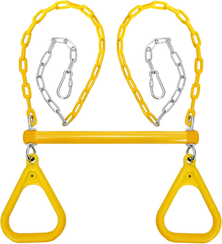 Trapeze Swing Bar Rings, 17" Heavy Duty Plastic Coated Chains Swing Set Chain with Locking, Trapeze Monkey Bar Accessories for Home Gym, Strength Training, Fitness