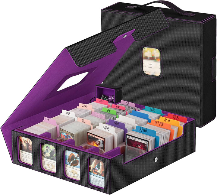 Card Storage Box 3200+ MTG Deck Box with 30 Colorful Divider, 4 Row Commander Trading Card Cases with Portable Handle & Display Windows, Fits for Mtg/Tcg/Magic Cards, Patented Design