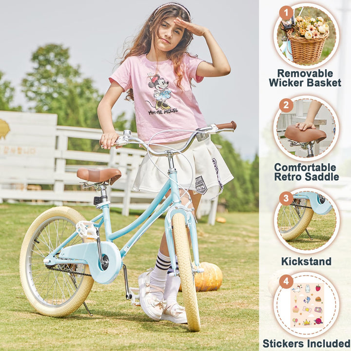Girls Bike with Basket for 2-12 Years Old Kids, 12 14 16 18 20 Inch Bicycle with Bell Training Wheels, Multiple Colors