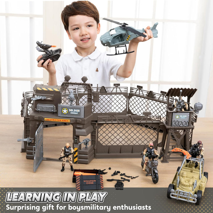 Military Base Toys Set Including Army Vehicles, Army Men Action Figures and Weapon Gear Accessories Military Combat Toys