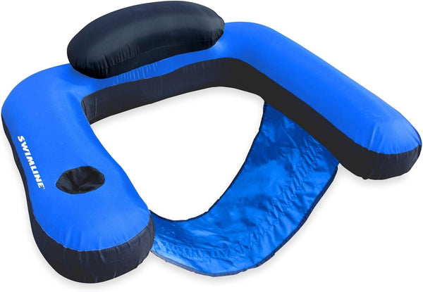 ORIGINAL Fabric Covered U-Seat Inflatable Pool Lounger | with Comfortable Sling Seat, Back Rest, and Built in Cup Holder | for Pool, Beach, Lake, and More