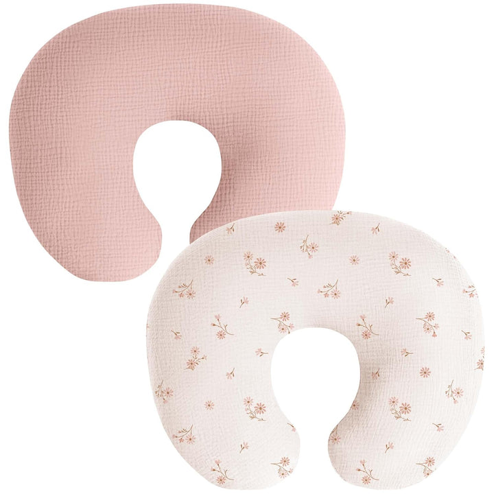 Muslin Nursing Pillow Covers, 2 Pack, Soft & Adorable Slipcovers with Zipper Closure, 100% Cotton Covers for Breastfeeding Pillows (Leaf, Green)