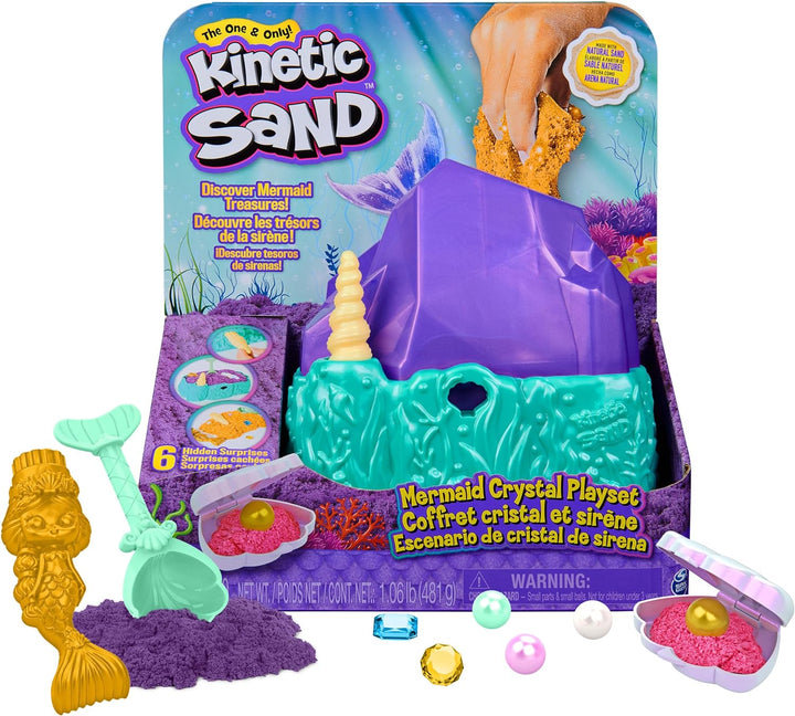 , Mermaid Crystal Playset, over 1Lb of Play Sand, Gold Shimmer Sand, Storage and Tools, Sensory Toys for Kids Ages 3 and Up