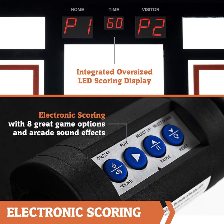 EZ Fold Premium Indoor Arcade Basketball Game with Steel Frame and Polycarbonate Backboard, Dual Shot Electronic Scoring with 6 Size 3 Balls Included, Perfect for Basement Game Rooms