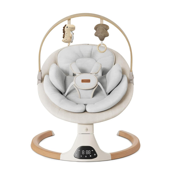 Baby Swings for Infants,  Baby Swing, Bluetooth Infant Swing with Music Speaker, 5 Speeds and Remote Control, Indoor & Outdoor Use (Beige)