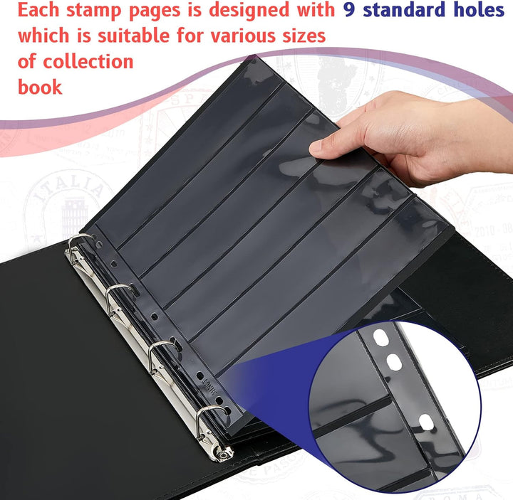 30 Pieces Stamp Pages Collector Stamp Album Page Stamp Pages for Stamp Album Binder with Standard 9 Hole Binder Sleeves for Stamp Collectors (4/5/6/7 Rows)