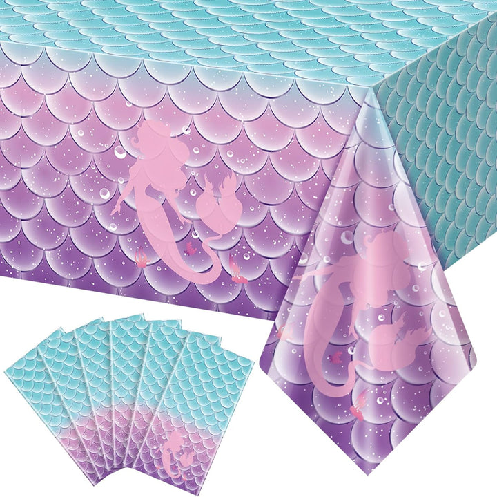 3Pcs Mermaid Birthday Party Tablecloth Decorations,Disposable Plastic Table Cover for Princess under the Sea Baby Shower Themed Kids Birthday Party Supplies,108X54 Inch