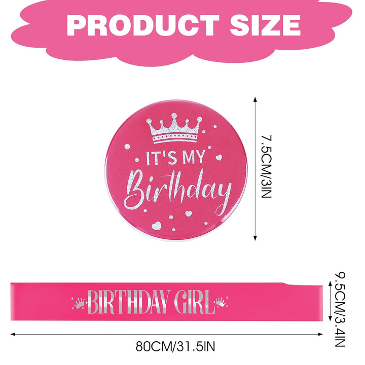 Birthday Girl Decorations - Set Includes Girl Sash & Its My Birthday Badge for Kids Parties