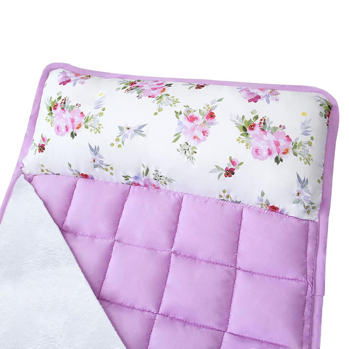 Toddler Nap Mat for Girls Floral, Kids Sleeping Mat with Fleece Blanket, Lightweight Perfect for Kids Preschool, Daycare, Travel Sleeping Bag, Fit Standard Cot