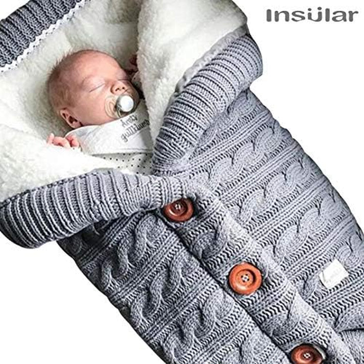 Warm Baby Sleeping Bag Envelope Winter Kid Sleepsack Footmuff Stroller Knitted Sleep Sack Newborn Knit Wool Swaddling Blanket (Gray)