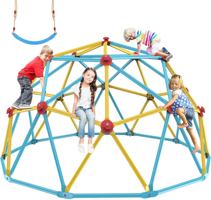 Climbing Dome, 10FT Jungle Gym with Swing for Kids 3 to 10 Outdoor Play Equipment, Supports 800Lbs Toddler Play Set, Anti-Rust & Easy Assembly, Gift for Boys Girls