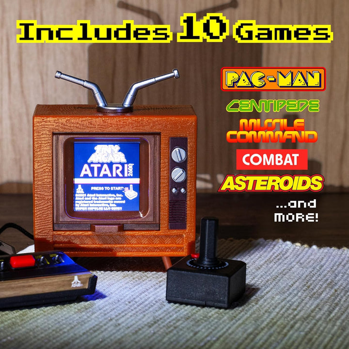 Tiny Arcade Atari 2600 3.5" Mini Retro Game - Playable Console & TV W/ Real Gameplay & Sound-10 Classic Video Games: Pac-Man, Breakout, &More(Ages 8+)