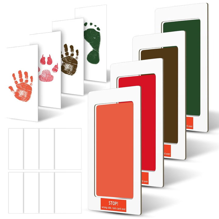 14 Pcs Paw Print Kit for Dogs No Mess Ink Pad Pet Memorial Newborn Footprint Impression Kit for Pets 4 Inkless Pads with 10 Blank Cards(3 X 5 Inch, Orange, Pink, Light Green, Light Blue)