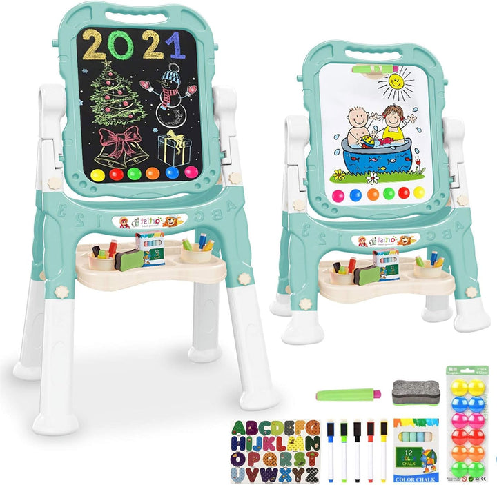Art Easel for Kids, Adjustable Standing Rotatable Double Sided Easel with Painting Accessories for Toddlers Boys and Girls-Pink