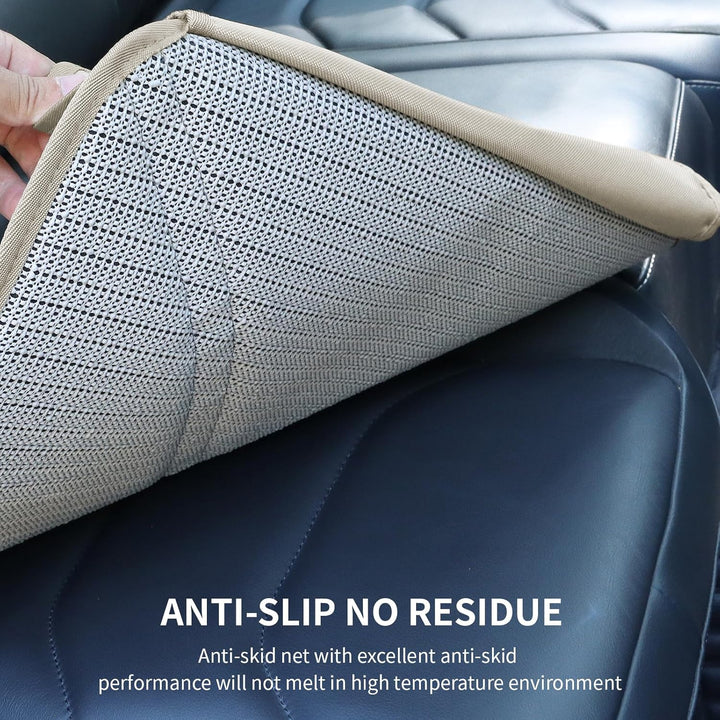 Car Seat Protector Leather Waterproof Child Safety Seat Protector Cover with Thick Pad and 2 Large Pockets Durable Kick Mat for All Auto Seat (Beige)