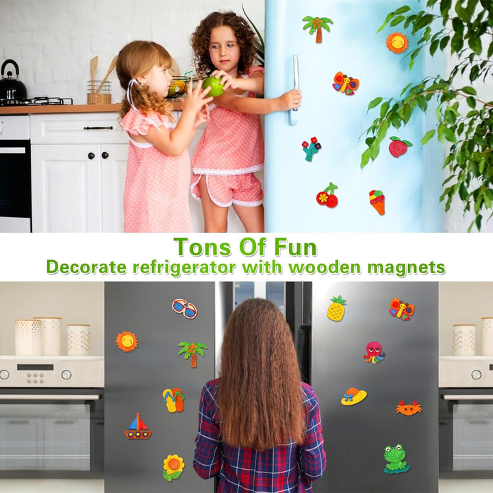 Summer Crafts for Kids, 36 Pcs DIY Wooden Magnets Art Craft Supplies Painting Kit for Boys Girls Ages 4-8 8-12 Birthday Party Gifts Summer Activities School Classroom Prizes