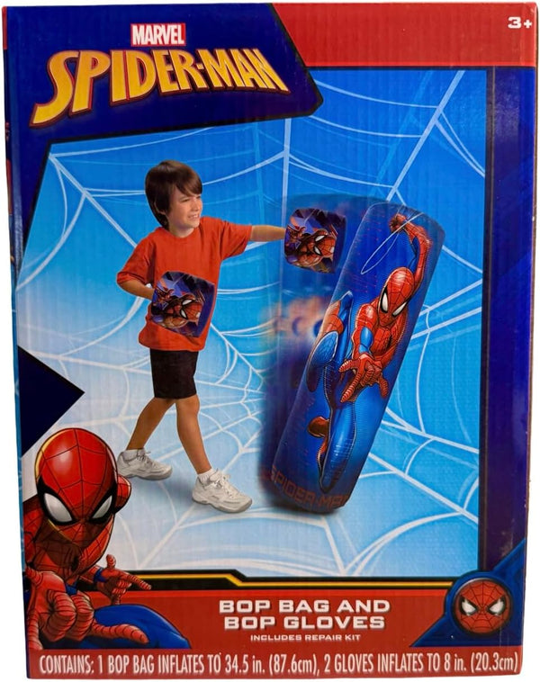 Spiderman  Inflatable Bop Bag & Bop Gloves Set Kids Punching Bag with Gloves, Freestanding Superhero Blow up Bouncing Boxing Bag for Exercise, Durable Heavy Duty Indoor and Outdoor - 34.5"