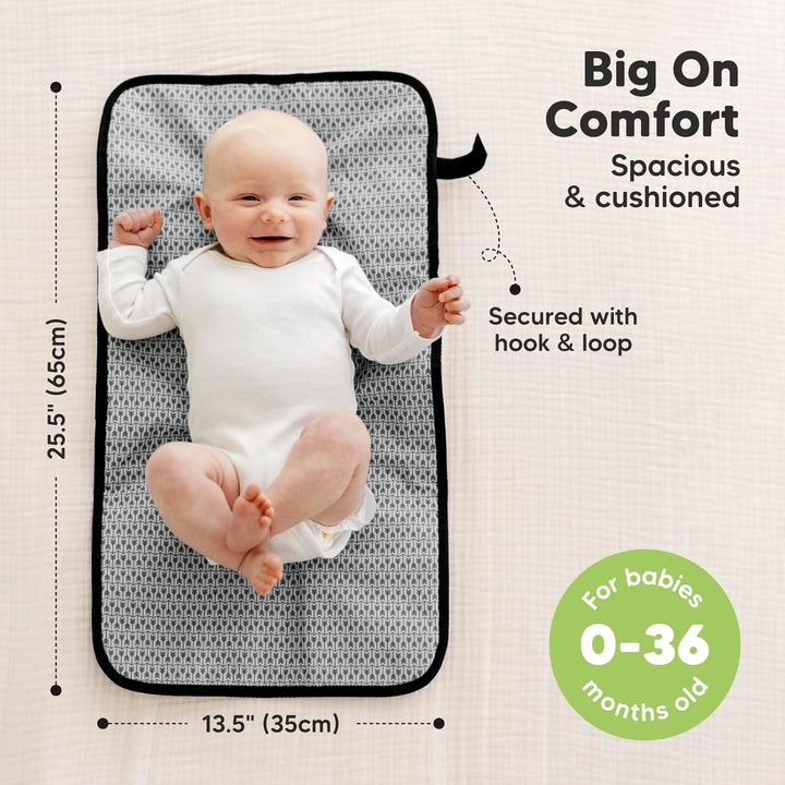 Portable Diaper Changing Pad, Easy Wipe Clean - Foldable Waterproof Baby Changing Mat for Diaper Bag, Compact, Lightweight, 25X13 Baby Changer Travel Essential, Machine Washable (Black Geo)
