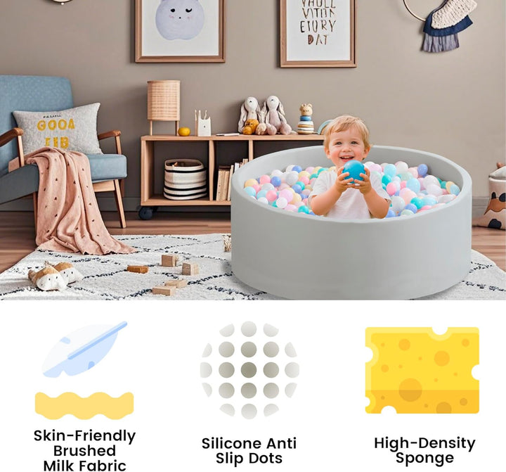 Ball Pit for Toddlers 35.43''X11.81 Baby Ball Pits Soft Memory Foam Ball Pit round Kids Ball Pit Indoor Game Kids Play Ball Pool Ideal Gift for Girls and Boys (Grey, NO Balls)