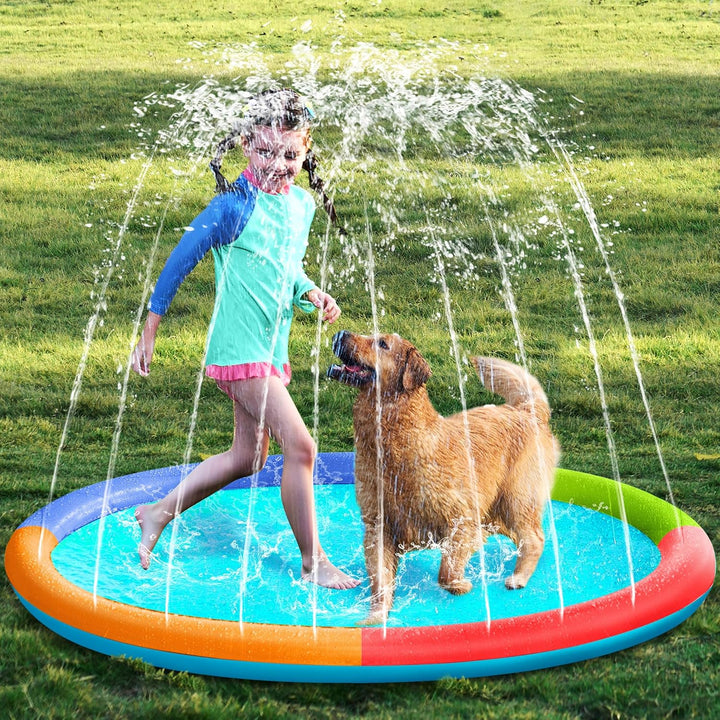 72" Non-Slip Splash Pad Sprinkler - Outdoor Water Toys Play Mat for Toddlers Kids Dogs, outside Thickened Sprinkler Pool Party Durable Backyard Fountain for Girls Boys Pets (72In, Blue)
